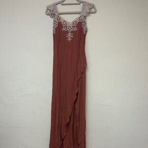 Cleobella womans boho dusty rose Lace Trimmed maxi Dress size M